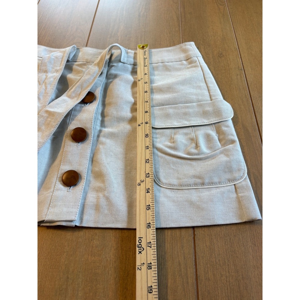 J.Crew Mini Skirt Women 8 Beige Cotton Linen Button Front Cargo Utility Earthy - Picture 9 of 10